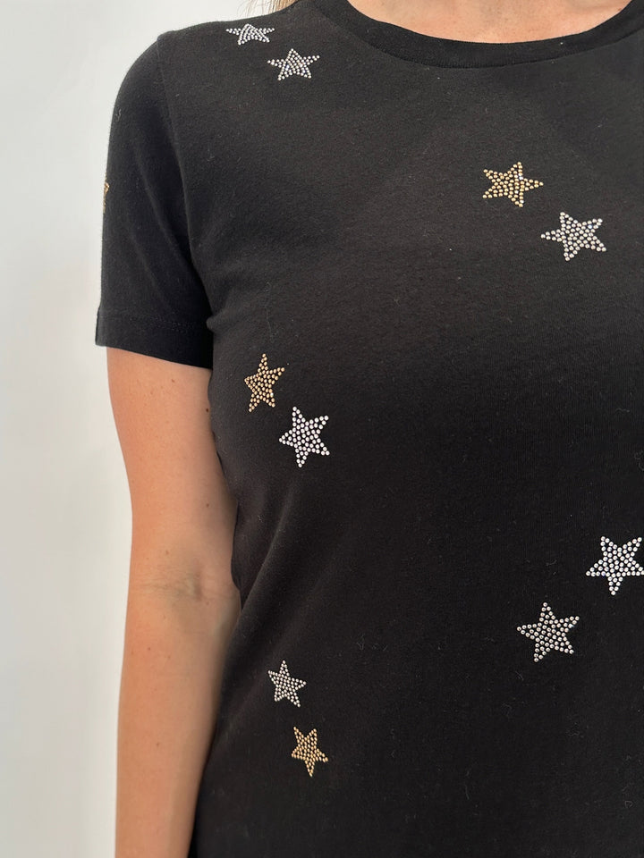 Suzy T Crystal Stars T-Shirt in Black available at Barbara Katz