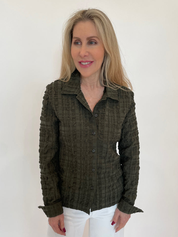 Margittes Textured Blouse in Dark Jungle available at Barbara Katz
