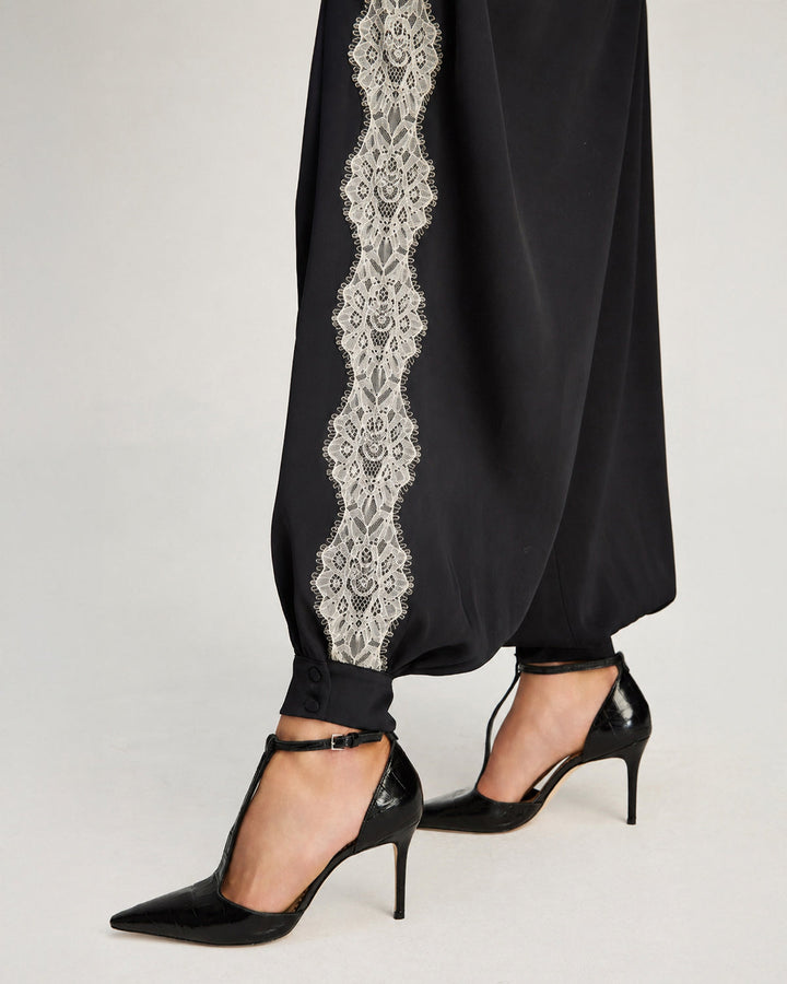 Cinq a Sept Esme Satin Verne Pant in Black/Gardenia available at Barbara Katz
