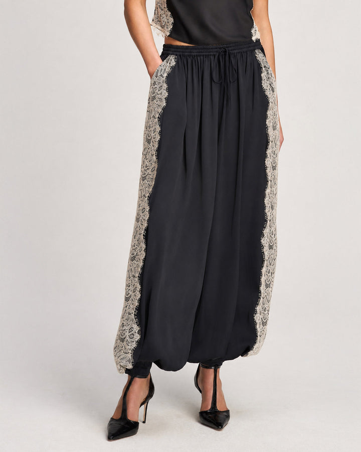 Cinq a Sept Esme Satin Verne Pant in Black/Gardenia available at Barbara Katz