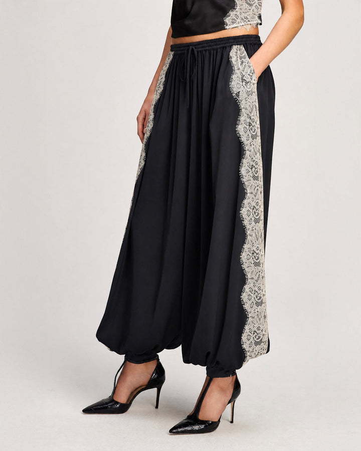 Cinq a Sept Esme Satin Verne Pant in Black/Gardenia available at Barbara Katz