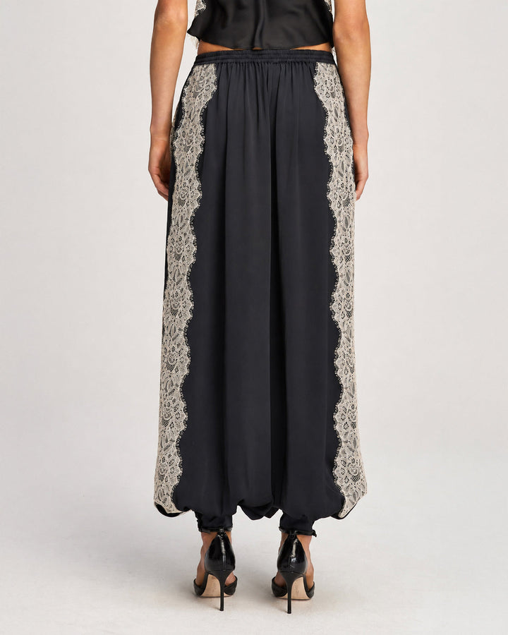 Cinq a Sept Esme Satin Verne Pant in Black/Gardenia available at Barbara Katz
