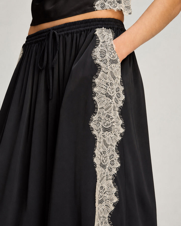 Cinq a Sept Esme Satin Verne Pant in Black/Gardenia available at Barbara Katz