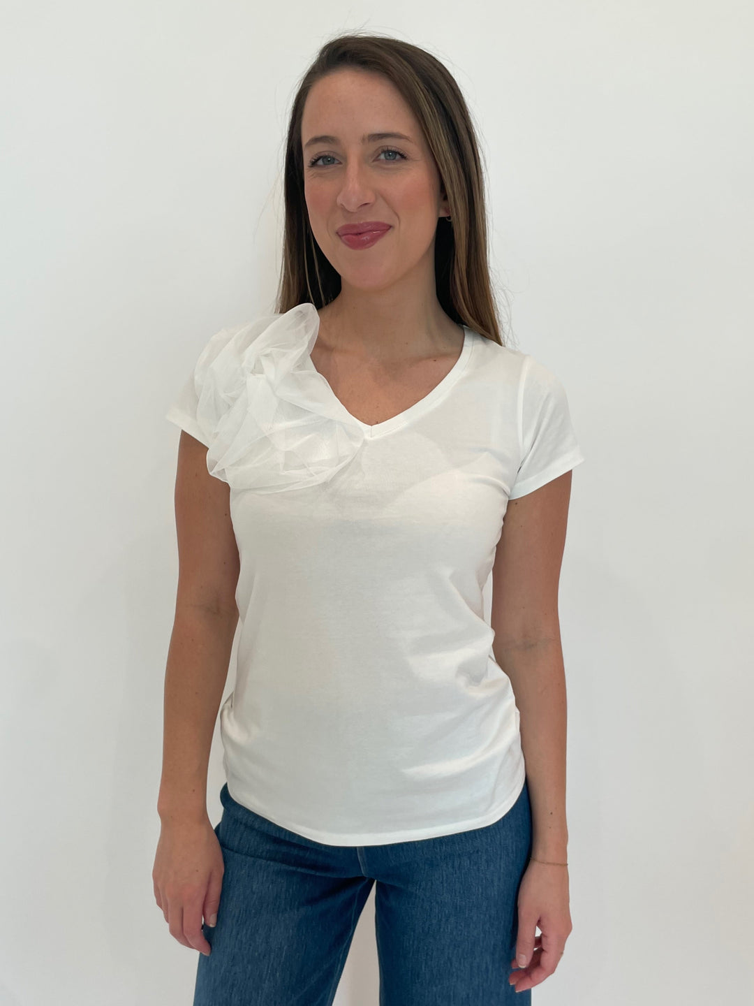 Bariloche Inca Flower Top in White available at Barbara Katz