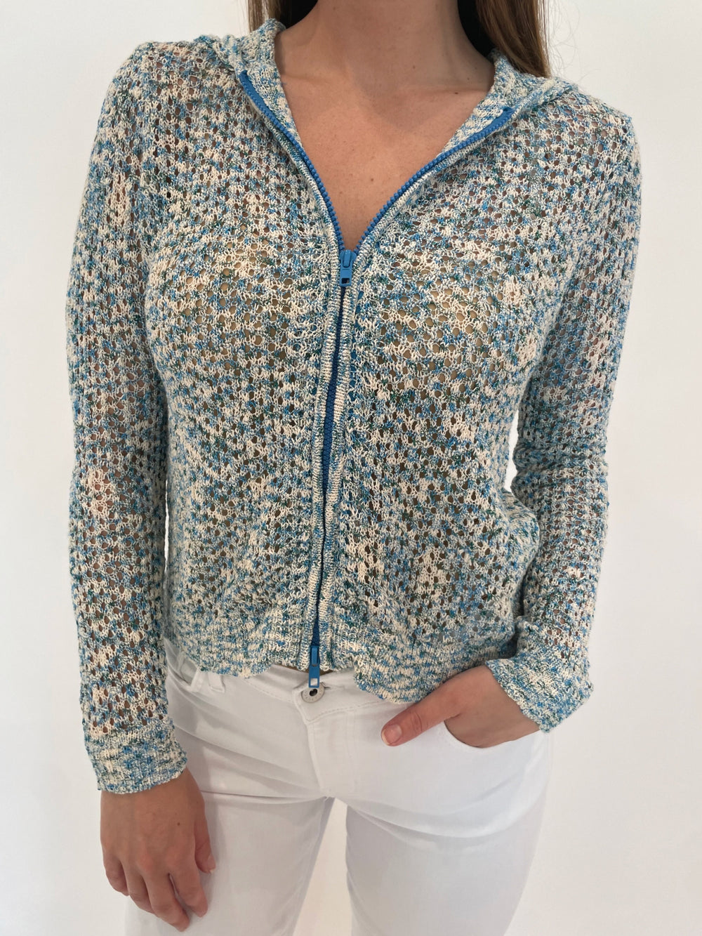 Peace of Cloth April Zip-Up Mesh Hoodie in Splash available at Barbara Katz
