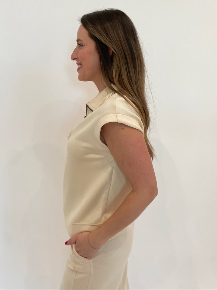 BK Kiara Half-Zip Short Sleeve Sweatshirt in Alpaca available at Barbara Katz