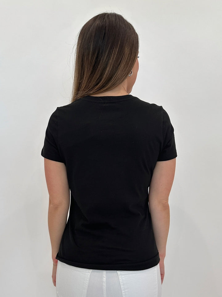 Suzy T Crystal Stars T-Shirt in Black available at Barbara Katz