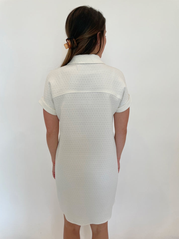 Peace of Cloth Kyle Jacquard Short Sleeve Dress in Chalk available at Barbara Katz