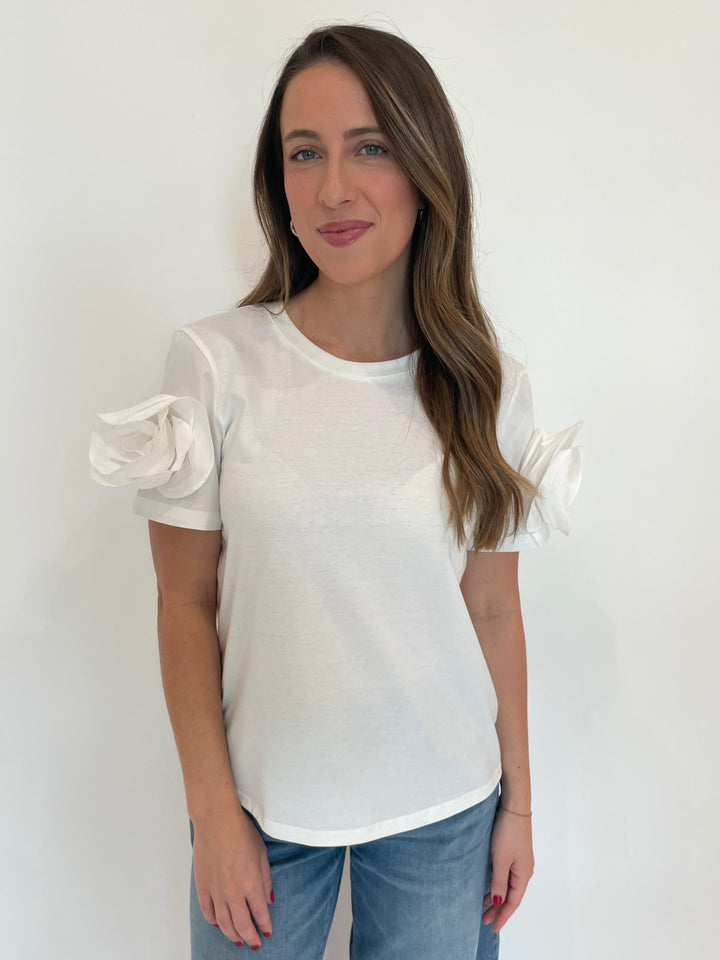 Leo & Ugo Taty Rose Flower Top in White available at Barbara Katz