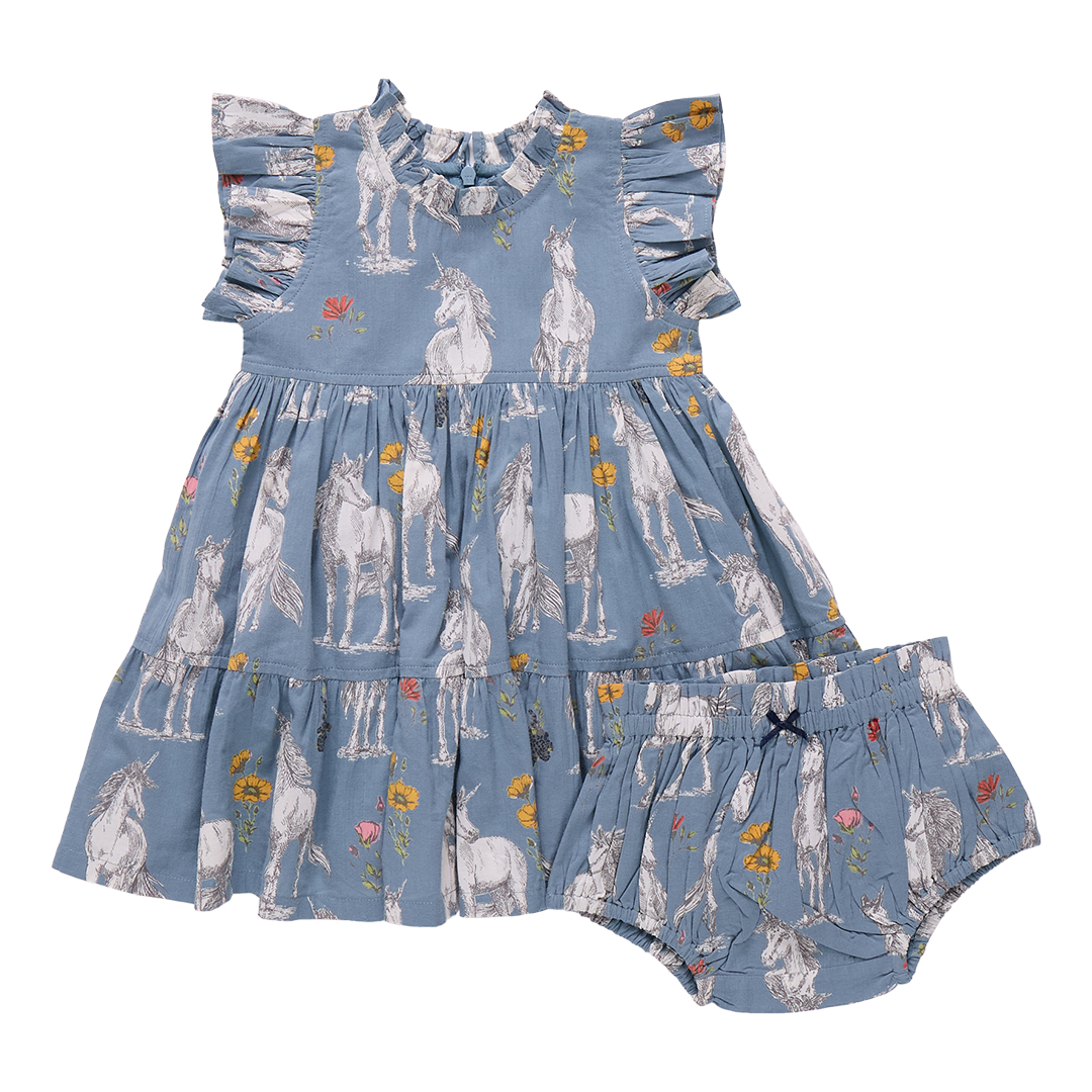 Pink Chicken Baby Girls Jennifer Dress Set in Unicorn Field available at Barbara Katz