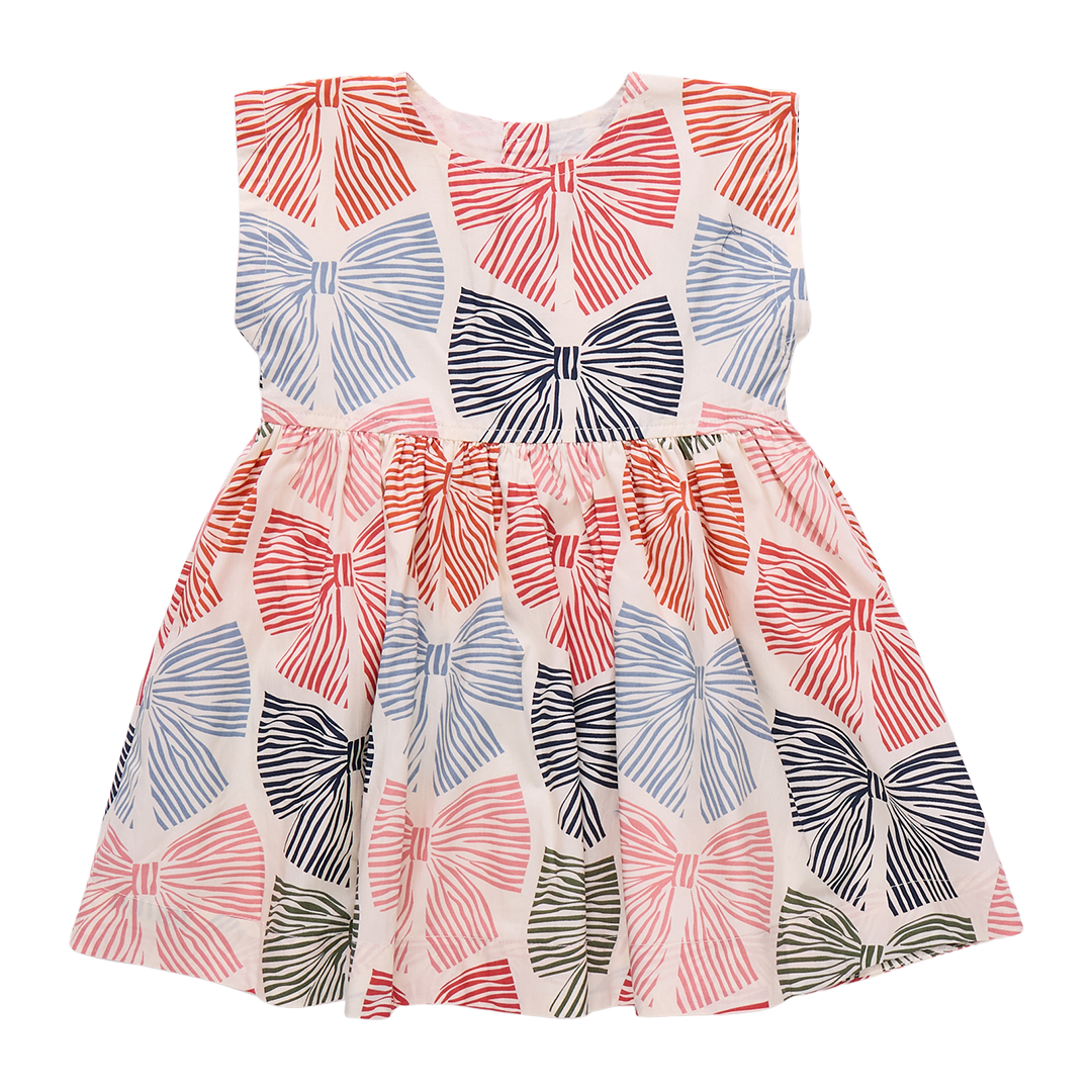 Pink Chicken Girls Adaline Dress in Multi Stripe Bows available at Barbara Katz