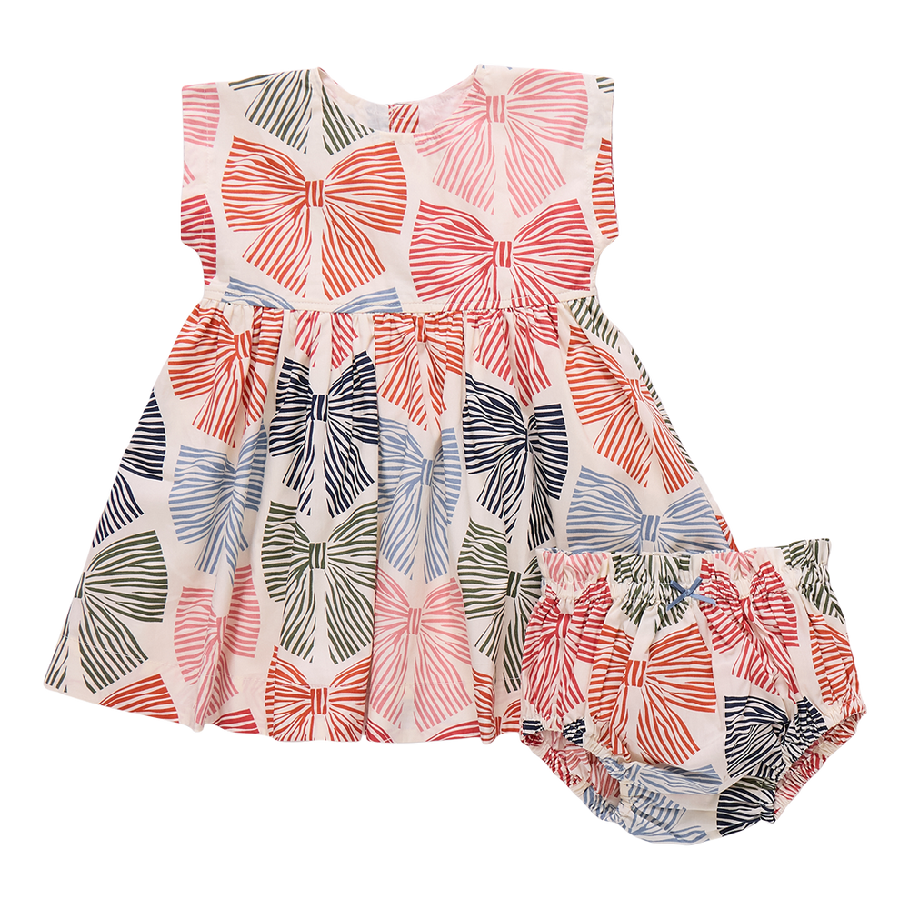 Pink Chicken Baby Girls Adaline Dress Set in Multi Stripe Bows available at Barbara Katz