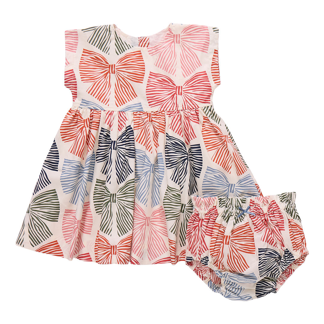 Pink Chicken Baby Girls Adaline Dress Set in Multi Stripe Bows available at Barbara Katz