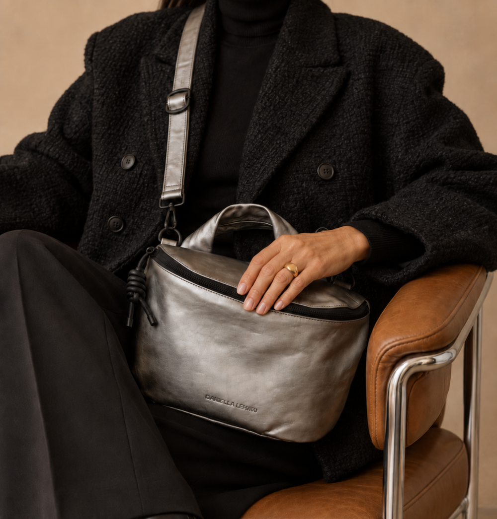 Daniella Lehavi Mia Loop Crossbody Bag in Metallic Pewter available at Barbara Katz