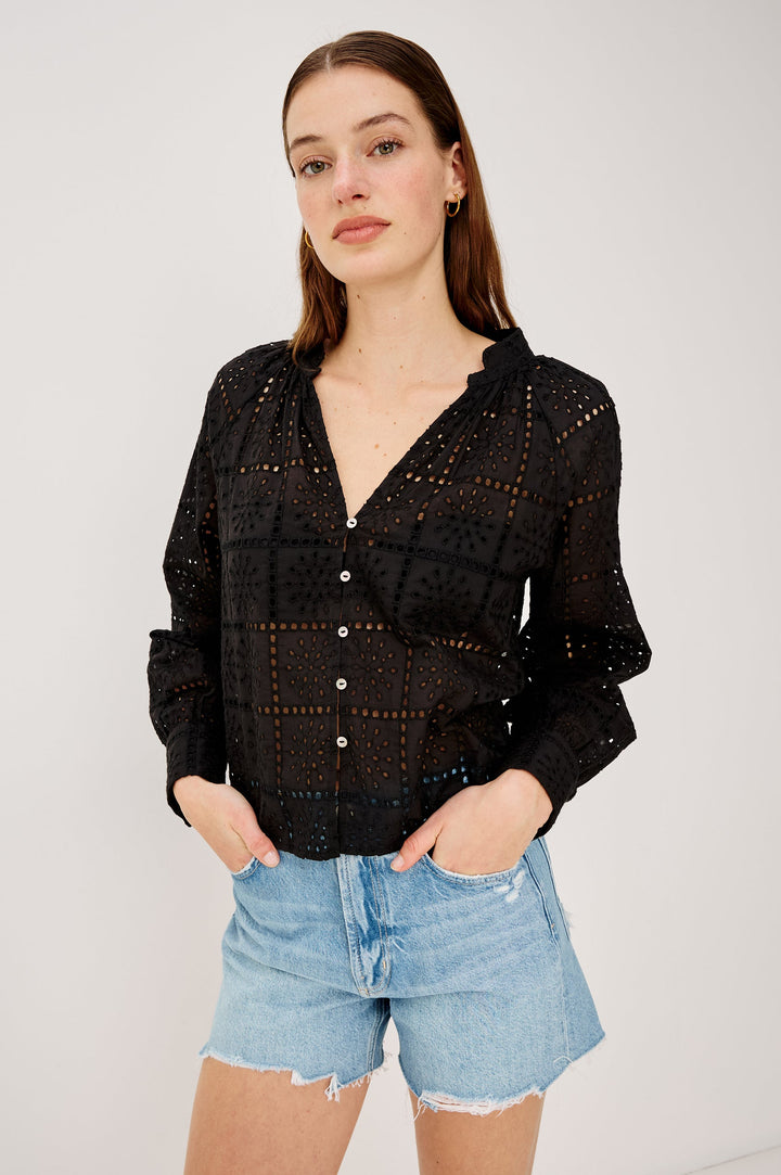 Rails Francine Top in Black Grid Embroidery available at Barbara Katz