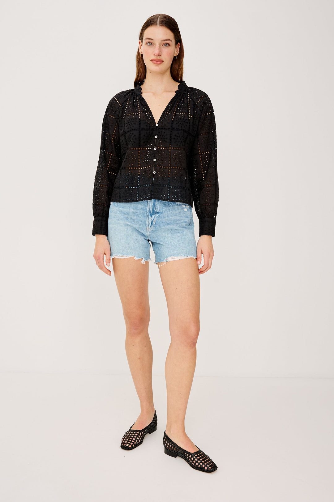 Rails Francine Top in Black Grid Embroidery available at Barbara Katz