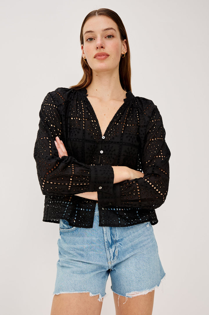Rails Francine Top in Black Grid Embroidery available at Barbara Katz