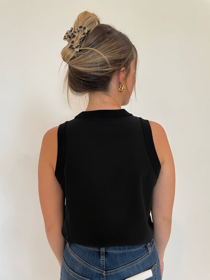 Marella FL VSC Sorona Tank Top in Black with Ben Amun Madeline Clip-On Link Earrings in Gold available at Barbara Katz