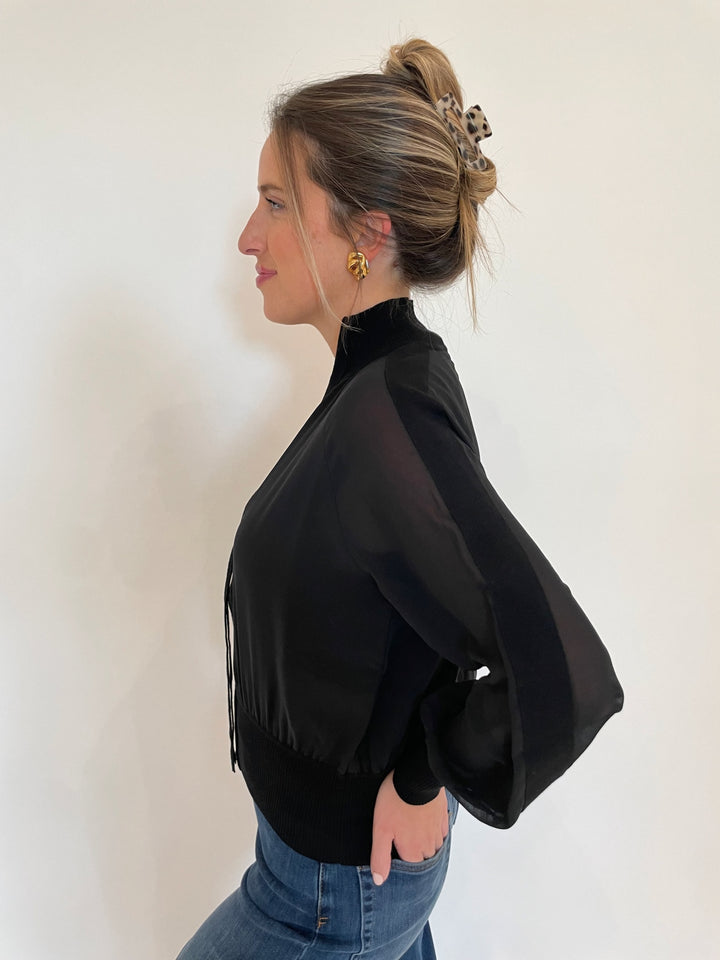 Marella FL VSC Sorona Jacket in Black with Ben Amun Madeline Clip-On Link Earrings in Gold available at Barbara Katz