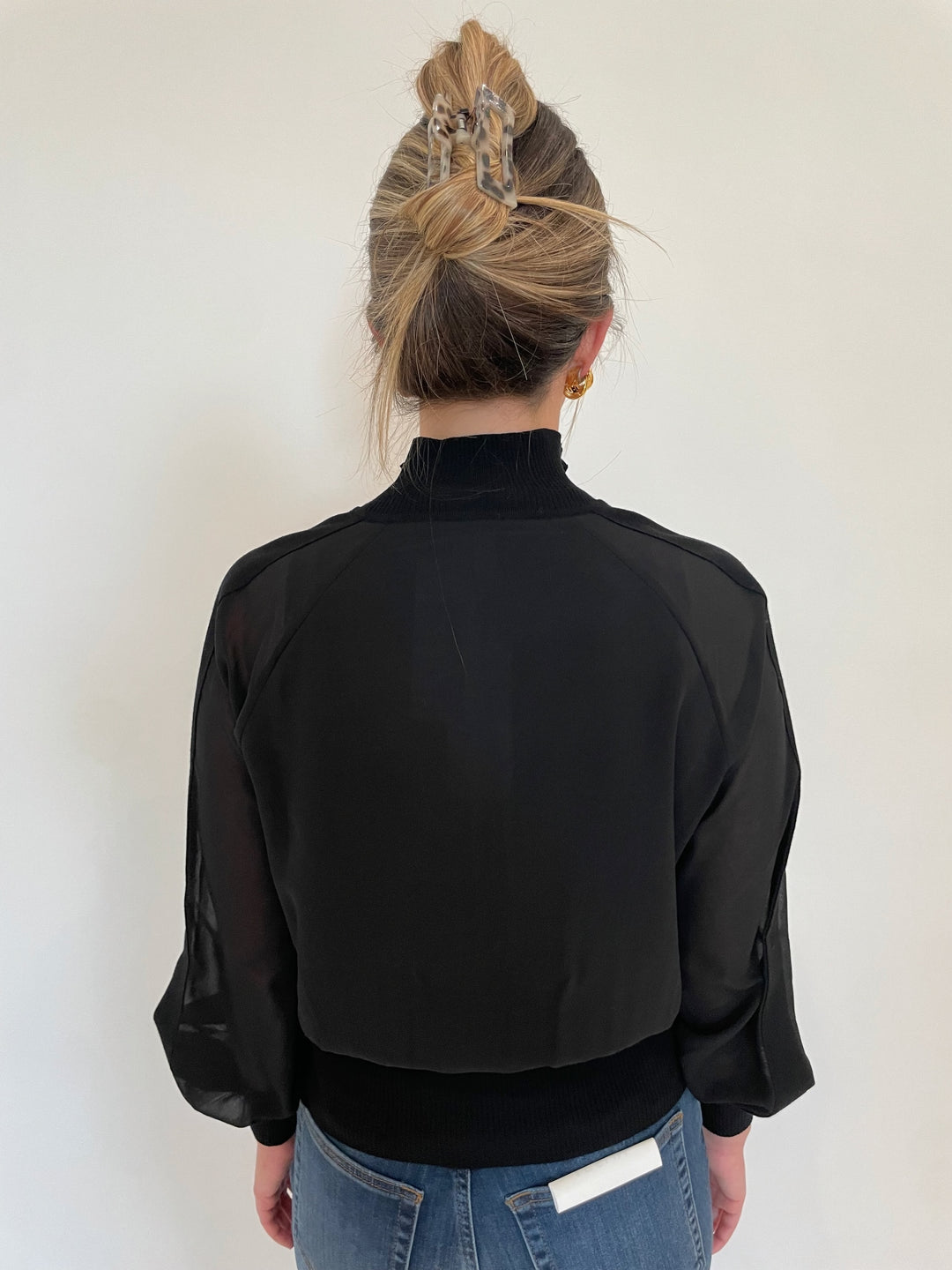 Marella FL VSC Sorona Jacket in Black with Ben Amun Madeline Clip-On Link Earrings in Gold available at Barbara Katz