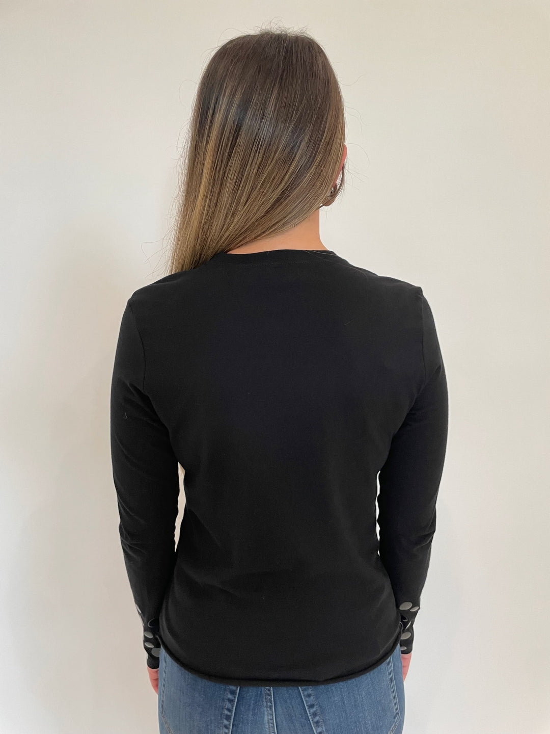 Suzy T Stud Long Sleeve Tee in Black available at Barbara Katz