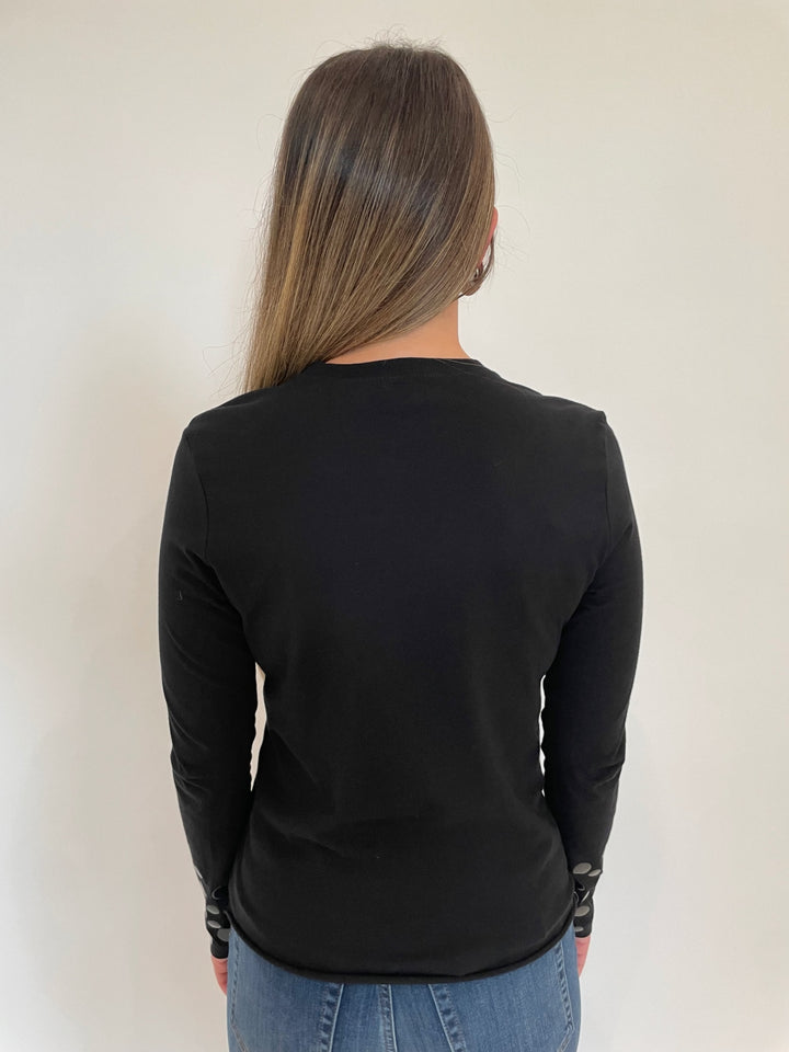Suzy T Stud Long Sleeve Tee in Black available at Barbara Katz