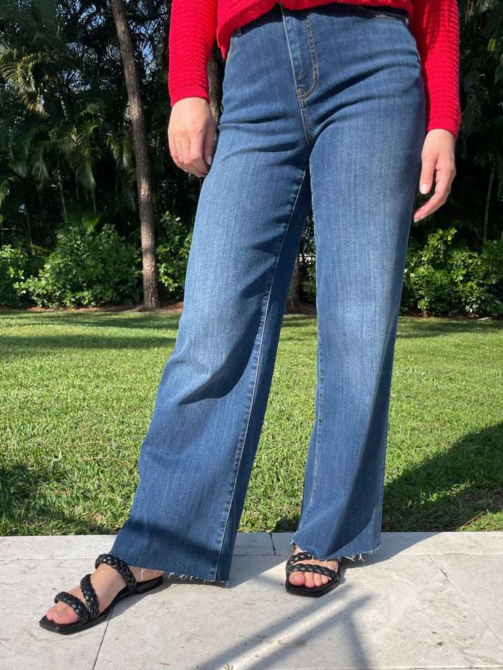 Frame Le Slim Palazzo Raw After Denim Jeans in Lupine available at Barbara Katz
