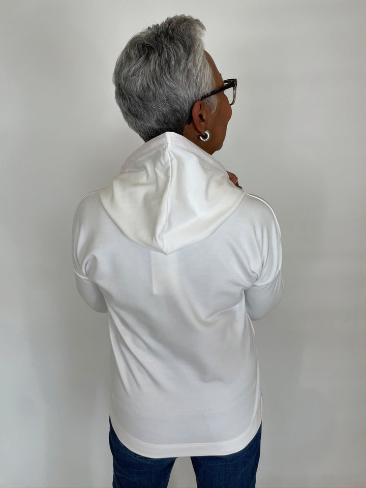 Leo & Ugo Dominic Faces Sweater Hoodie in White/Multi available at Barbara Katz