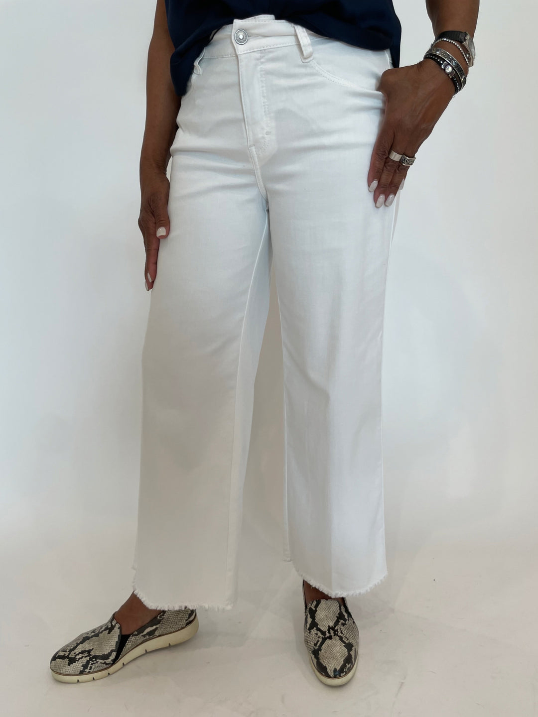 MAC Denim Dream Wide Crop Wonder Jeans in White available at Barbara Katz