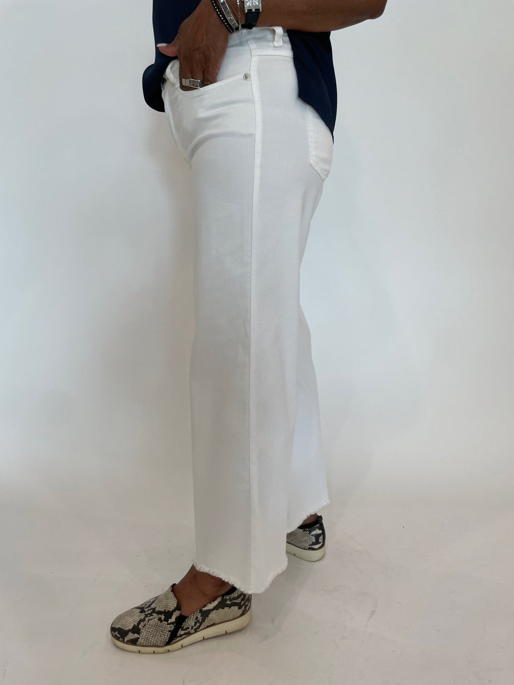 MAC Dream Wide Crop Wonderlight Jeans in White available at Barbara Katz