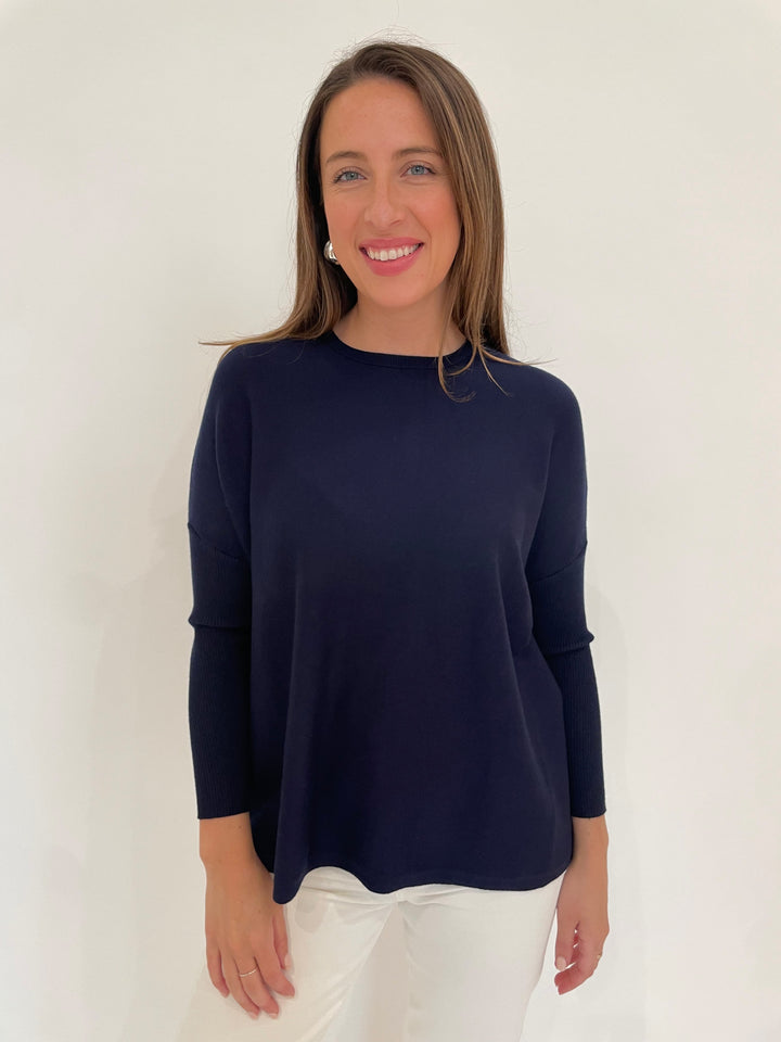 BK Sabrina Boxy Sweater in Navy available at Barbara Katz