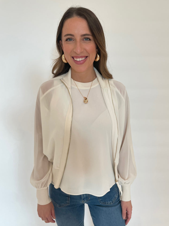 Marella Georgette Sorona Tank Top in White layered with Sorona Jacket available at Barbara Katz