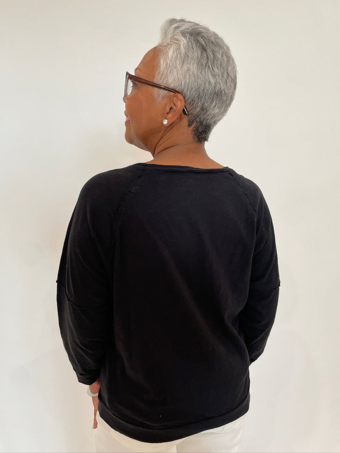 Elliott Lauren Black Lucy Raglan Sleeve Tee With Seam Detail available at Barbara Katz