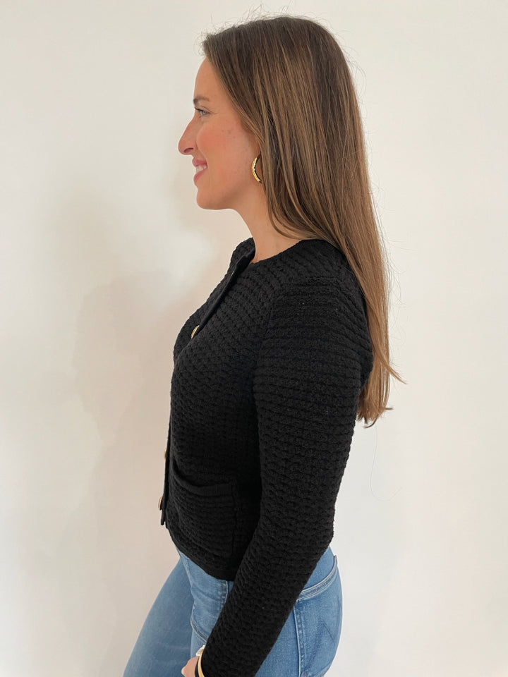 Elliott Lauren Top Priority Long Sleeve Cardigan in Black available at Barbara Katz