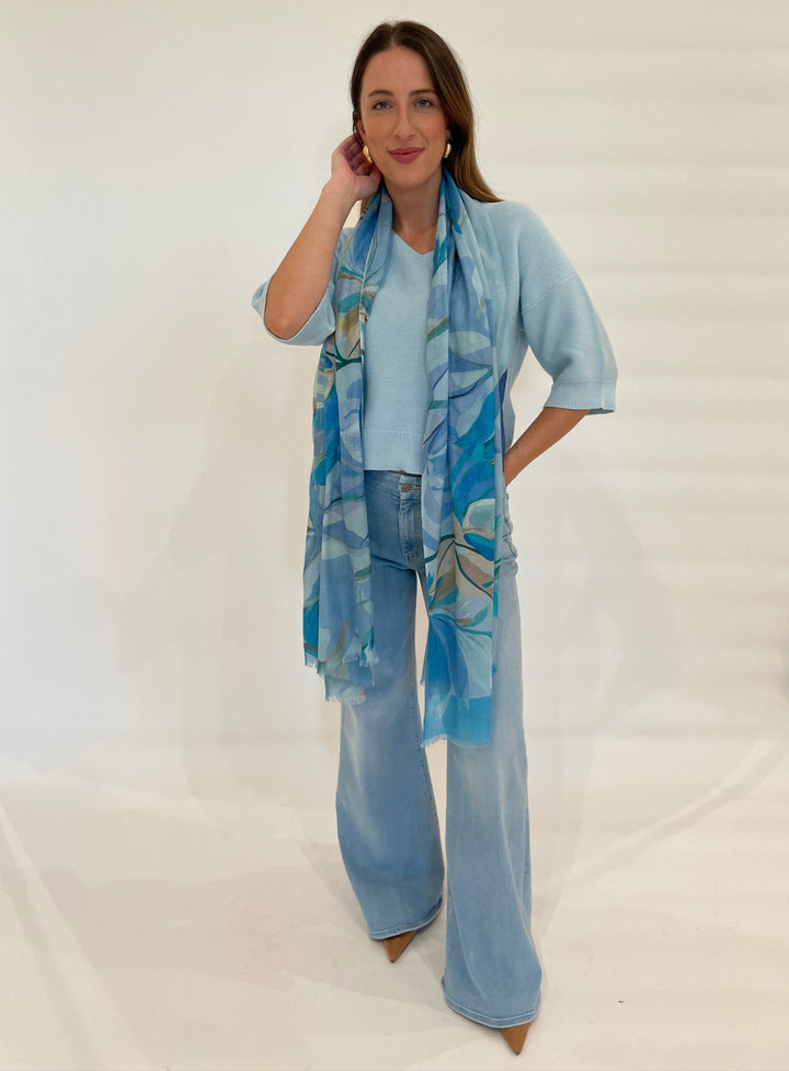 Kinross Cashmere Acacia Print Scarf in Tranquil Multi available at Barbara Katz