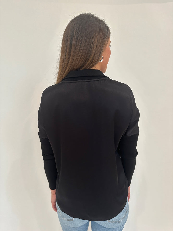 Rails Irene Combo Sleeve Satin Top - Black available at Barbara Katz 