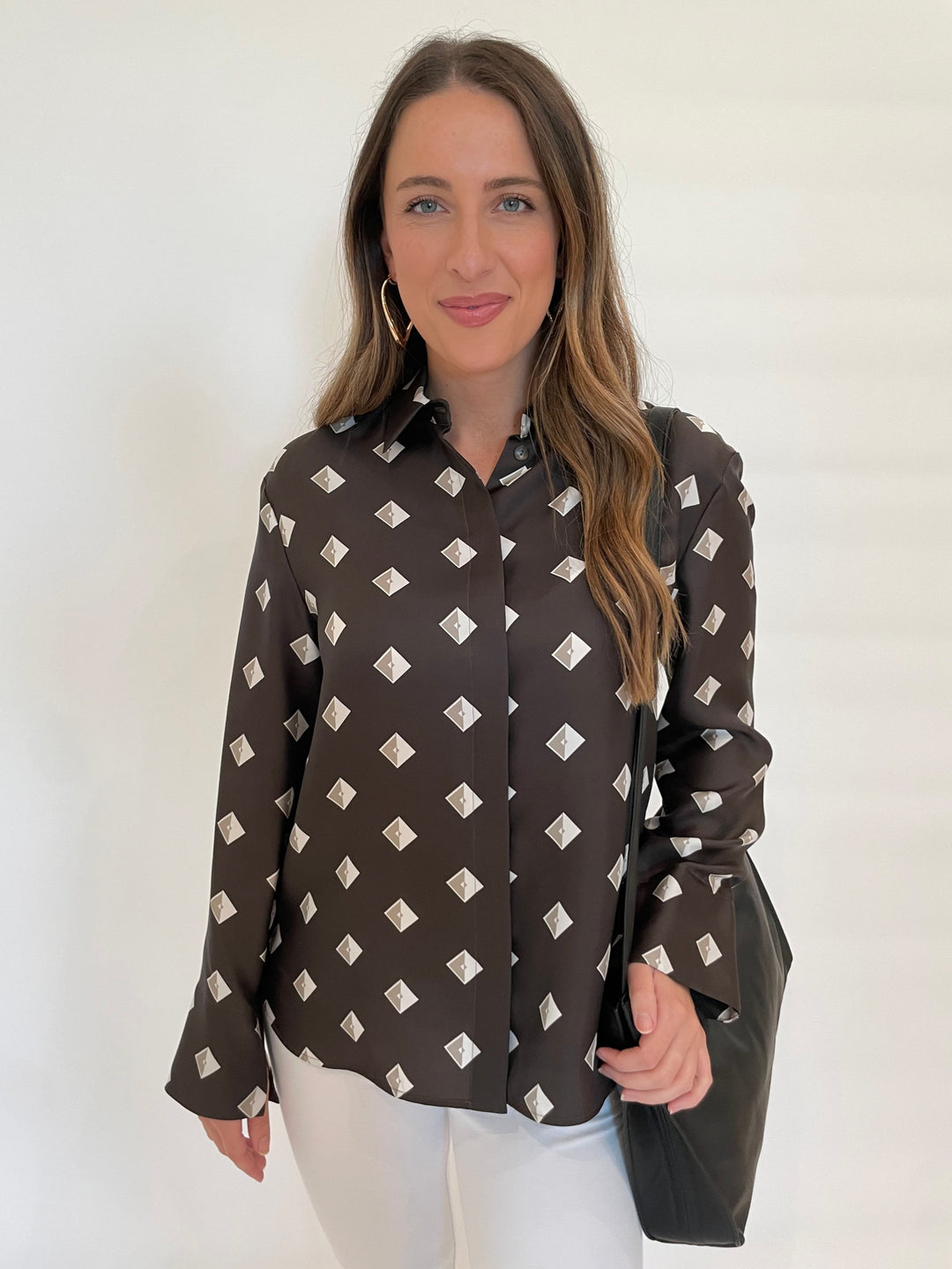 Max Mara MM Zelig Blouse in Mud Geo available at Barbara Katz