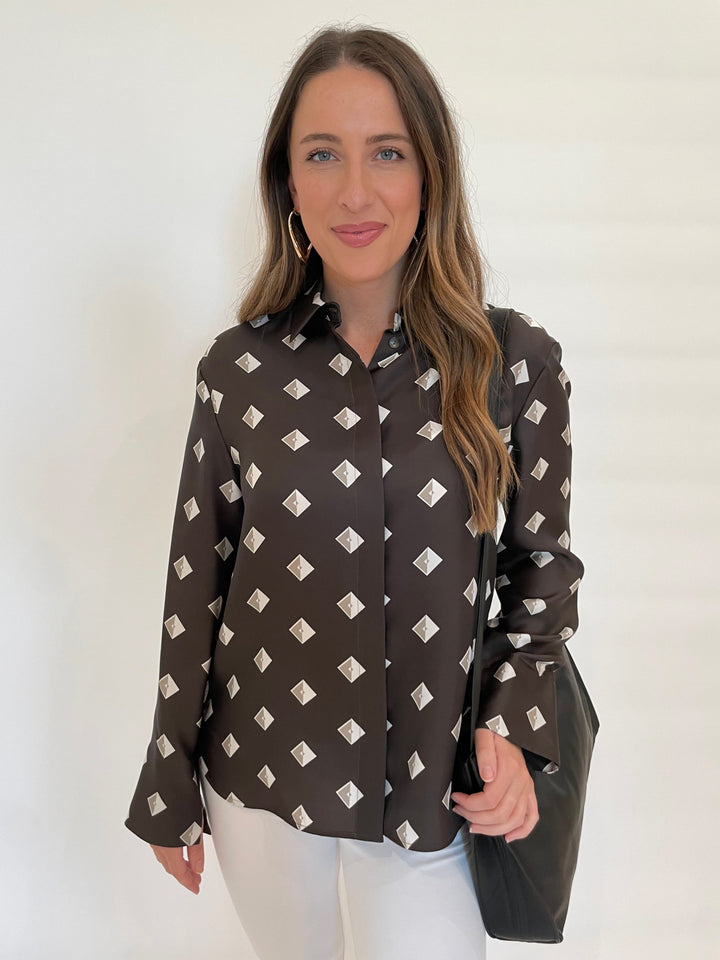 Max Mara MM Zelig Blouse in Mud Geo available at Barbara Katz
