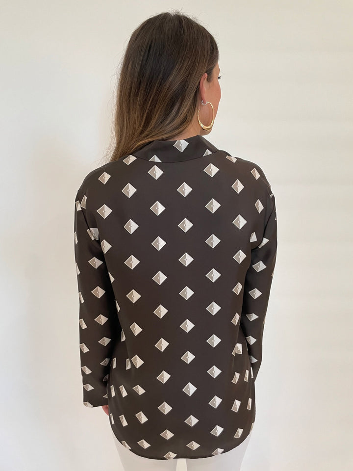 Max Mara MM Zelig Blouse in Mud Geo available at Barbara Katz