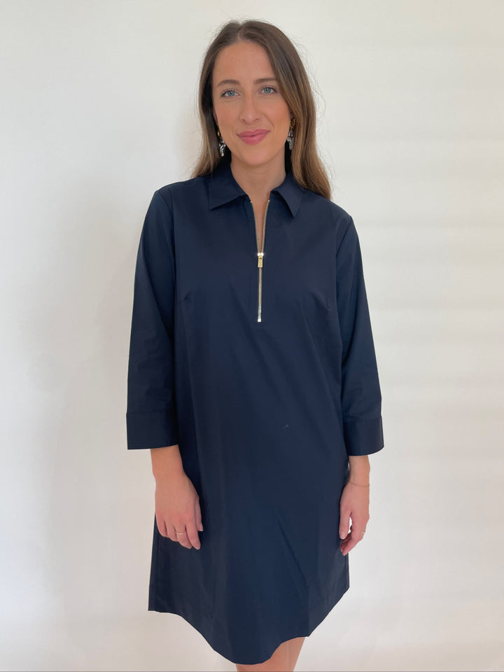 Hinson Wu Alessa 3/4 Sleeve Dress in Navy available at Barbara Katz