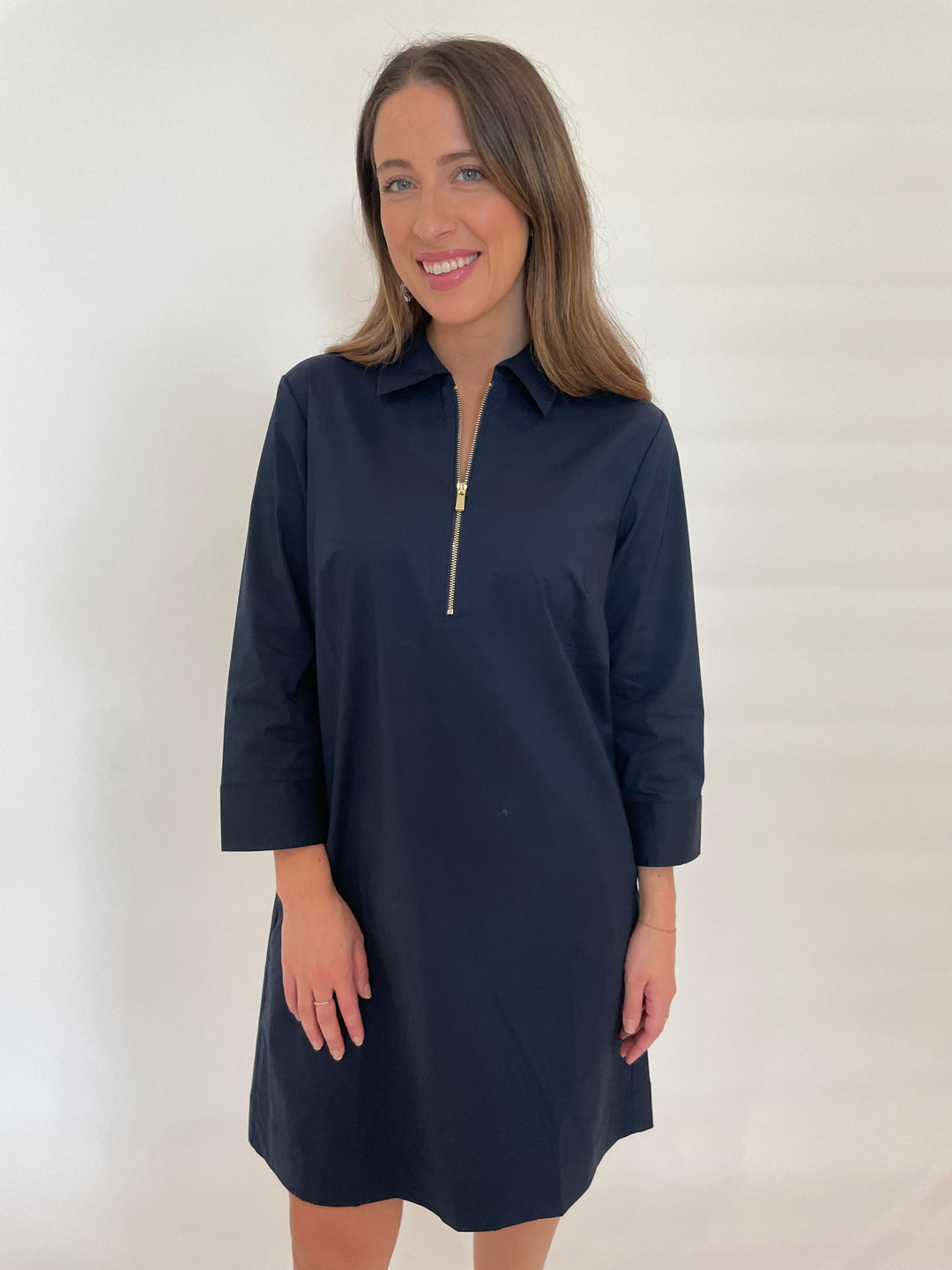 Hinson Wu Alessa 3/4 Sleeve Dress in Navy available at Barbara Katz