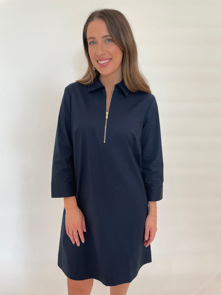 Hinson Wu Alessa 3/4 Sleeve Dress in Navy available at Barbara Katz