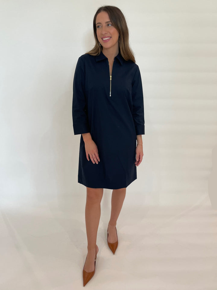 Hinson Wu Alessa 3/4 Sleeve Dress in Navy available at Barbara Katz