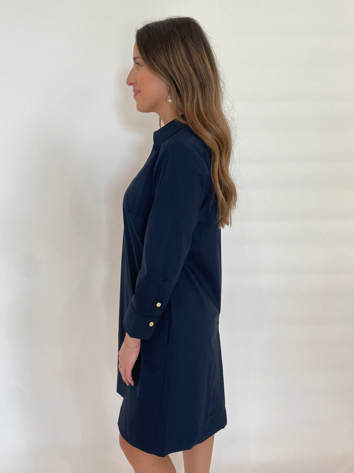Hinson Wu Alessa 3/4 Sleeve Dress in Navy available at Barbara Katz