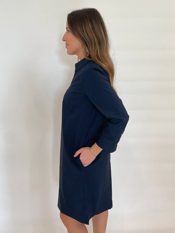 Hinson Wu Alessa 3/4 Sleeve Dress in Navy available at Barbara Katz