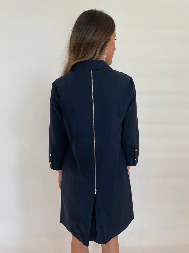 Hinson Wu Alessa 3/4 Sleeve Dress in Navy available at Barbara Katz