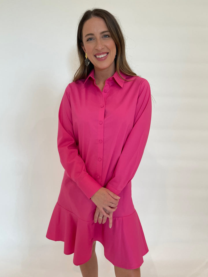 Hinson Wu Adeline Long Sleeve Dress in Hot Pink available at Barbara Katz