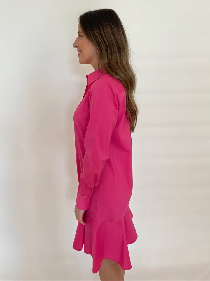 Hinson Wu Adeline Long Sleeve Dress in Hot Pink available at Barbara Katz