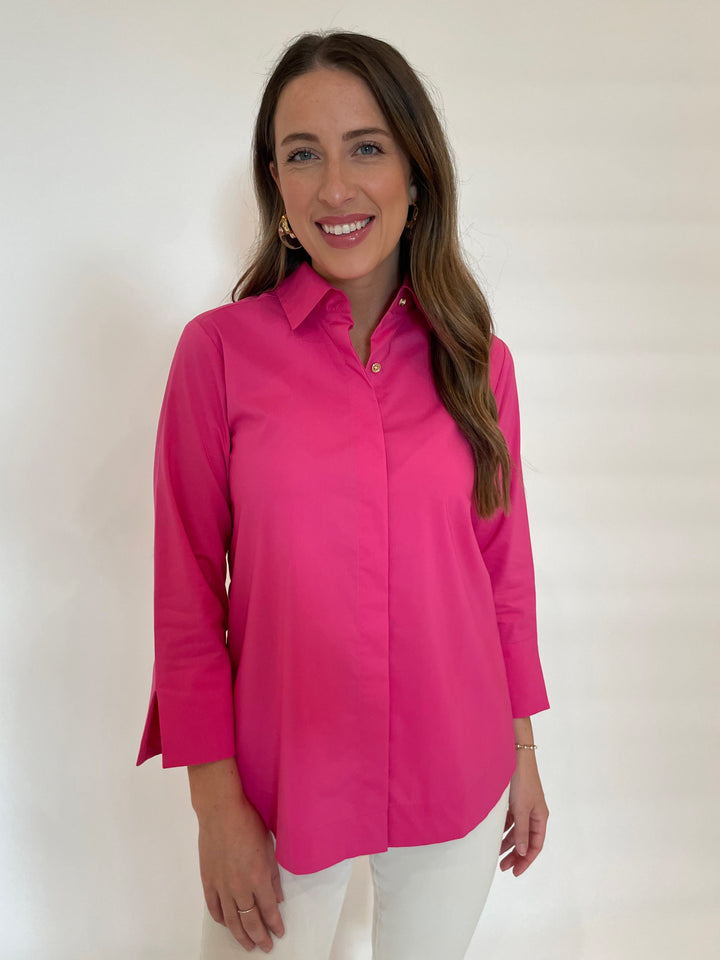 Hinson Wu Xena 3/4 Sleeve Zip Back Shirt in Hot Pink available at Barbara Katz