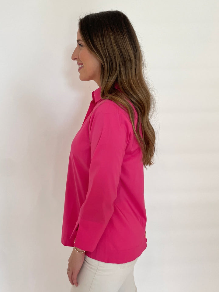 Hinson Wu Xena 3/4 Sleeve Zip Back Shirt in Hot Pink available at Barbara Katz